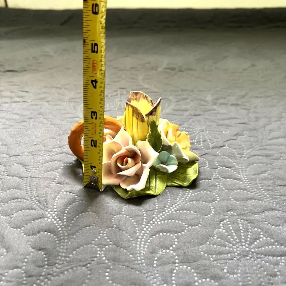 VTG Bassano Italy 4pc Porcelain Ceramic Multicolor Rose Candle Holder Rare 3”